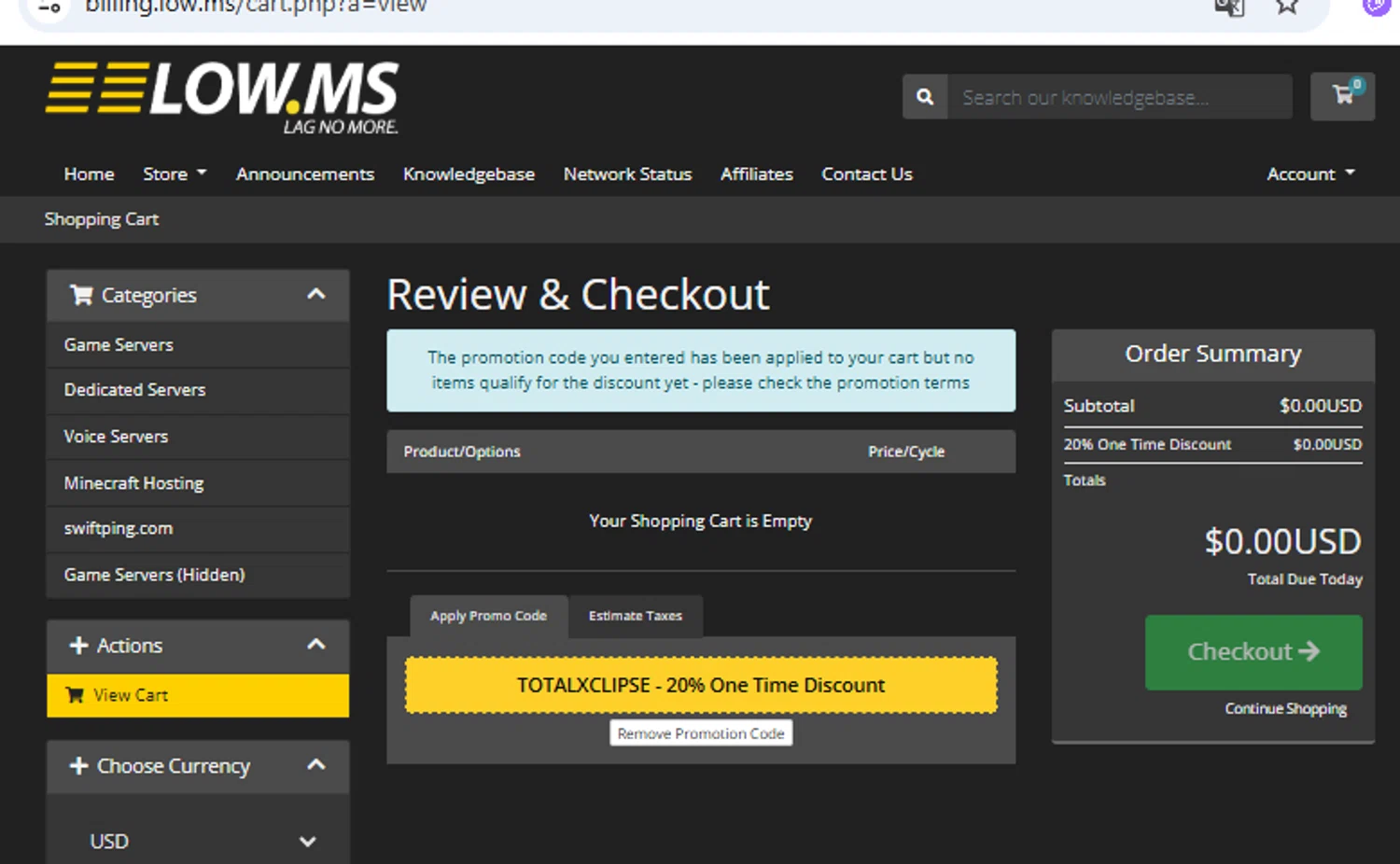 LOW.MS promo code screenshot showing code TOTALXCLIPSE applied at LOW.MS checkout page. Uploaded by SimplyCodes community member PennyOwl2559 on Jul 27, 2025