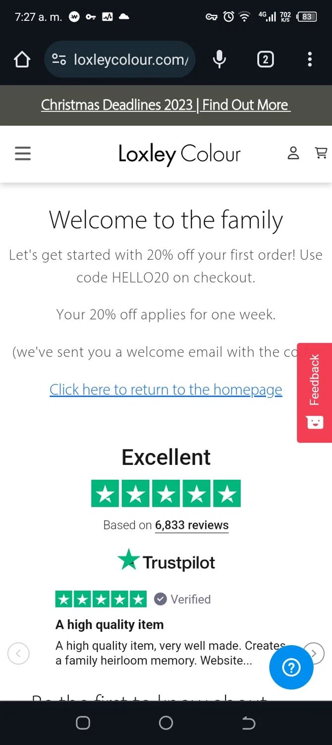 Loxley Colour checkout page showing Loxley Colour promo code box | Screenshot taken by SimplyCodes community member on Nov 9, 2023