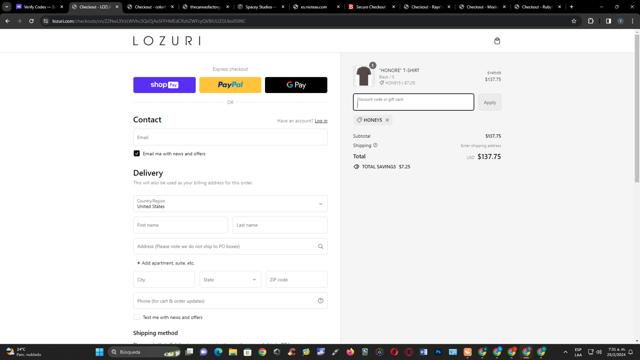 LOZURI checkout page showing LOZURI discount code box | Screenshot taken by SimplyCodes community member on Feb 25, 2024