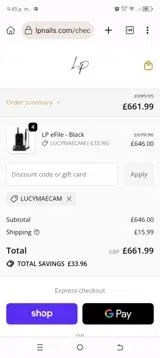 LP Nails coupon verification screenshot