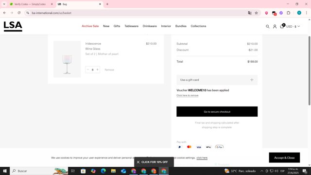 LSA International checkout page showing LSA International promo code box | Screenshot taken by SimplyCodes community member on Jun 27, 2025