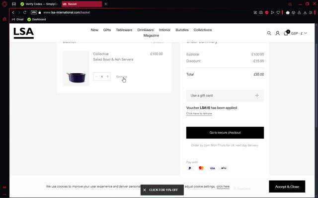 LSA International checkout page showing LSA International promo code box | Screenshot taken by SimplyCodes community member on Mar 19, 2025