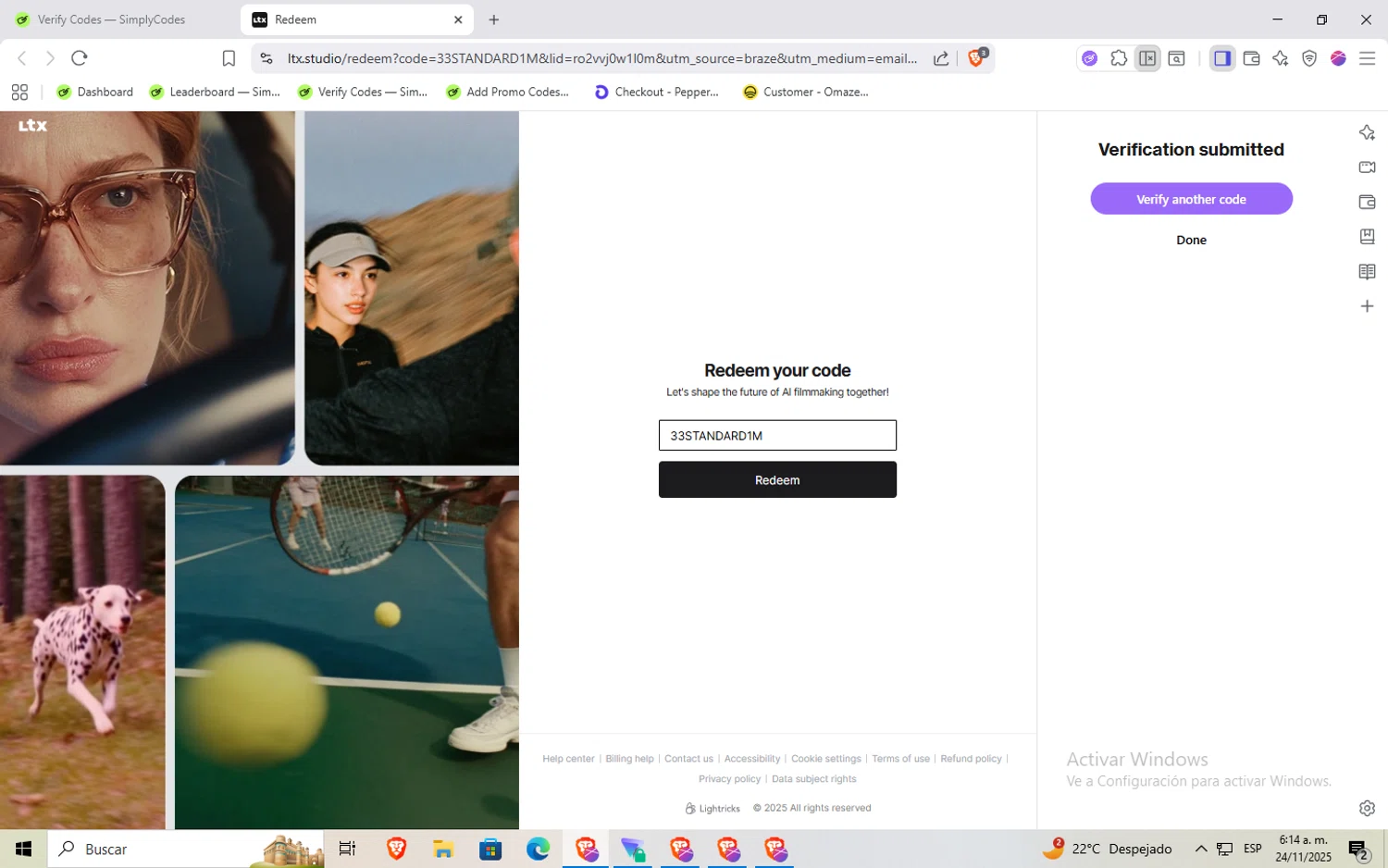 LTX Studio checkout page showing LTX Studio promo code box | Screenshot taken by SimplyCodes community member on Nov 24, 2025