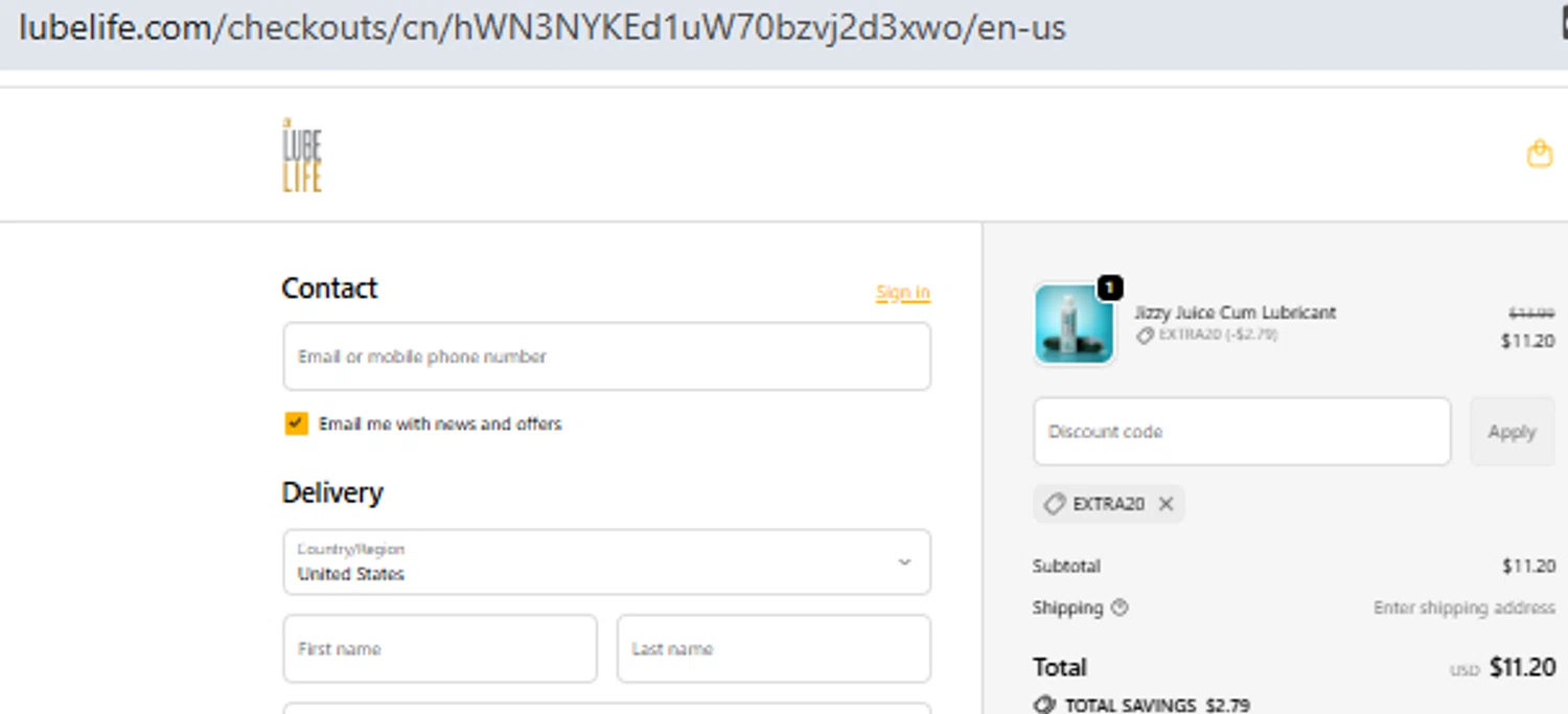 Lubelife promo code screenshot showing code EXTRA20 applied at Lubelife checkout page. Uploaded by SimplyCodes community member PennyOwl2559 on Sep 25, 2025