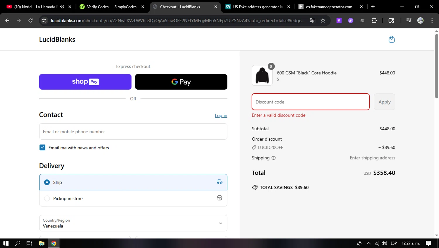 LucidBlanks discount code screenshot showing code FREESHIP applied at LucidBlanks checkout page. Uploaded by SimplyCodes community member jesusalejandro on May 24, 2025