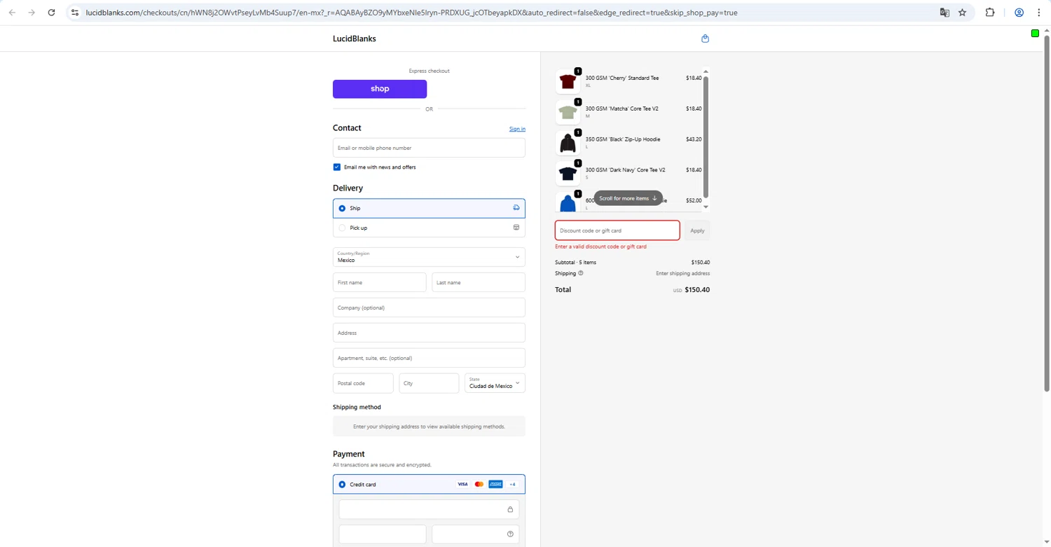 LucidBlanks discount code screenshot showing code Lucid15OFF applied at LucidBlanks checkout page. Uploaded by SimplyCodes community member luffyreturn on Feb 13, 2026