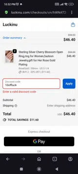 10offluck coupon verification screenshot