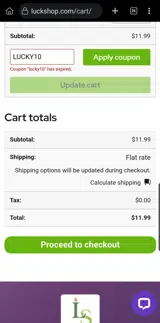 Luck Shop coupon verification screenshot