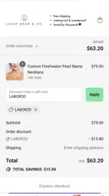 LABOR20 coupon verification screenshot