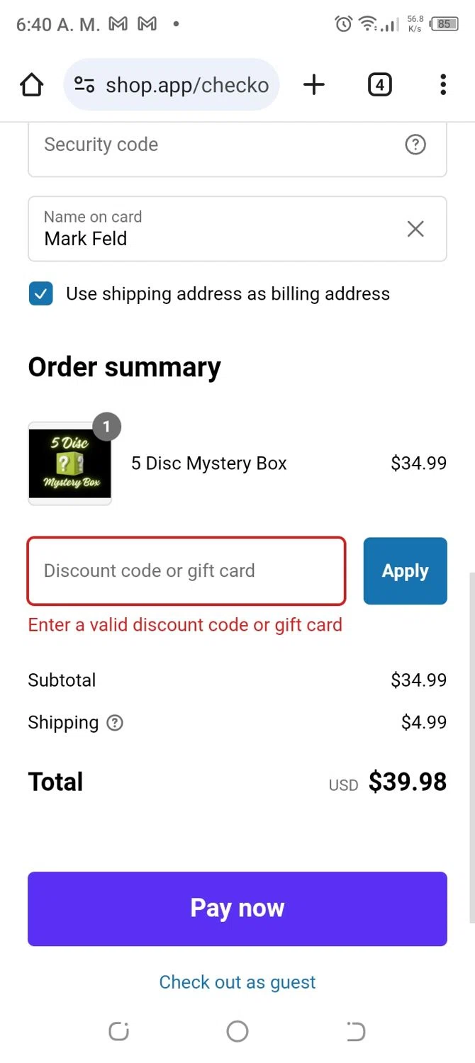 Lucky Disc Golf discount code screenshot showing code Npurves15 applied at Lucky Disc Golf checkout page. Uploaded by SimplyCodes community member CoinBoss7109 on Feb 16, 2025