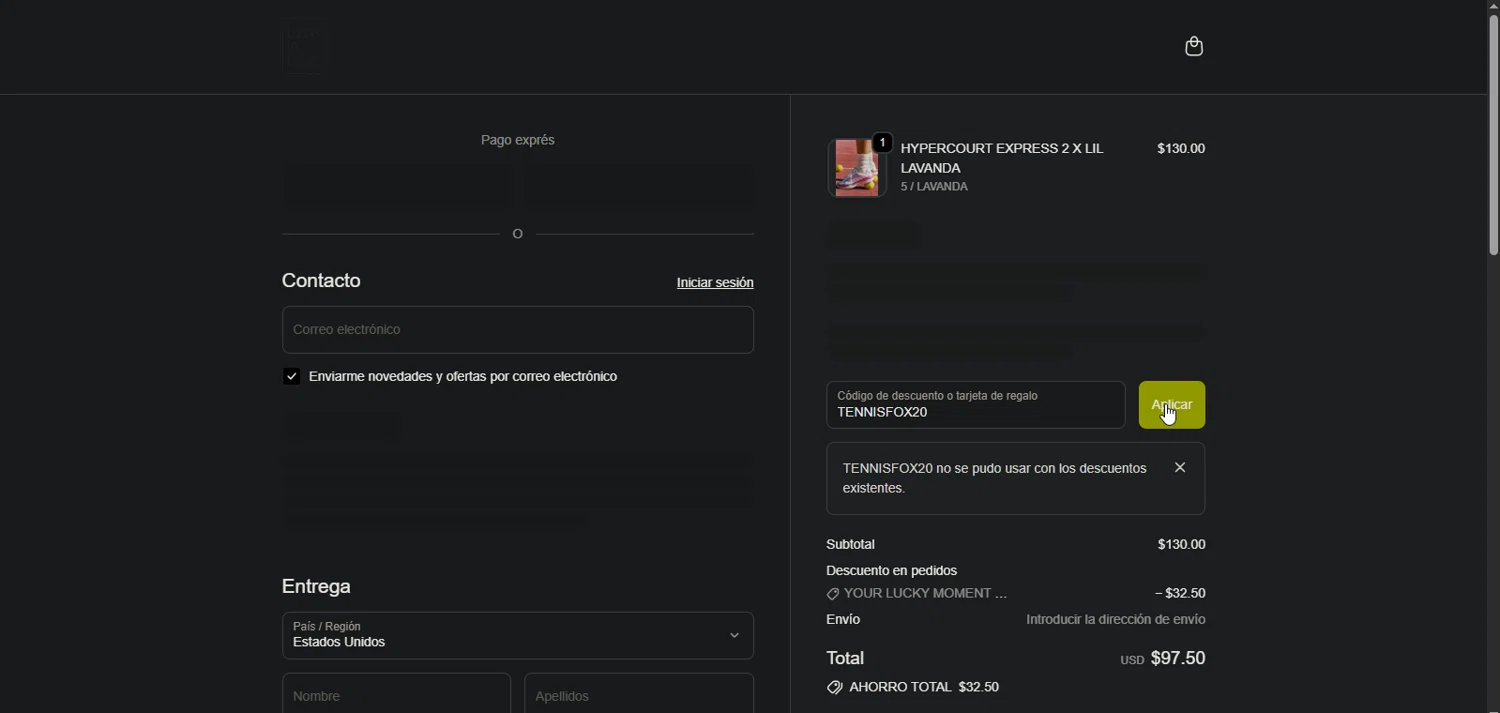 Lucky in Love discount code screenshot showing code TENNISFOX20 applied at Lucky in Love checkout page. Uploaded by SimplyCodes community member Nor_man on Nov 21, 2025