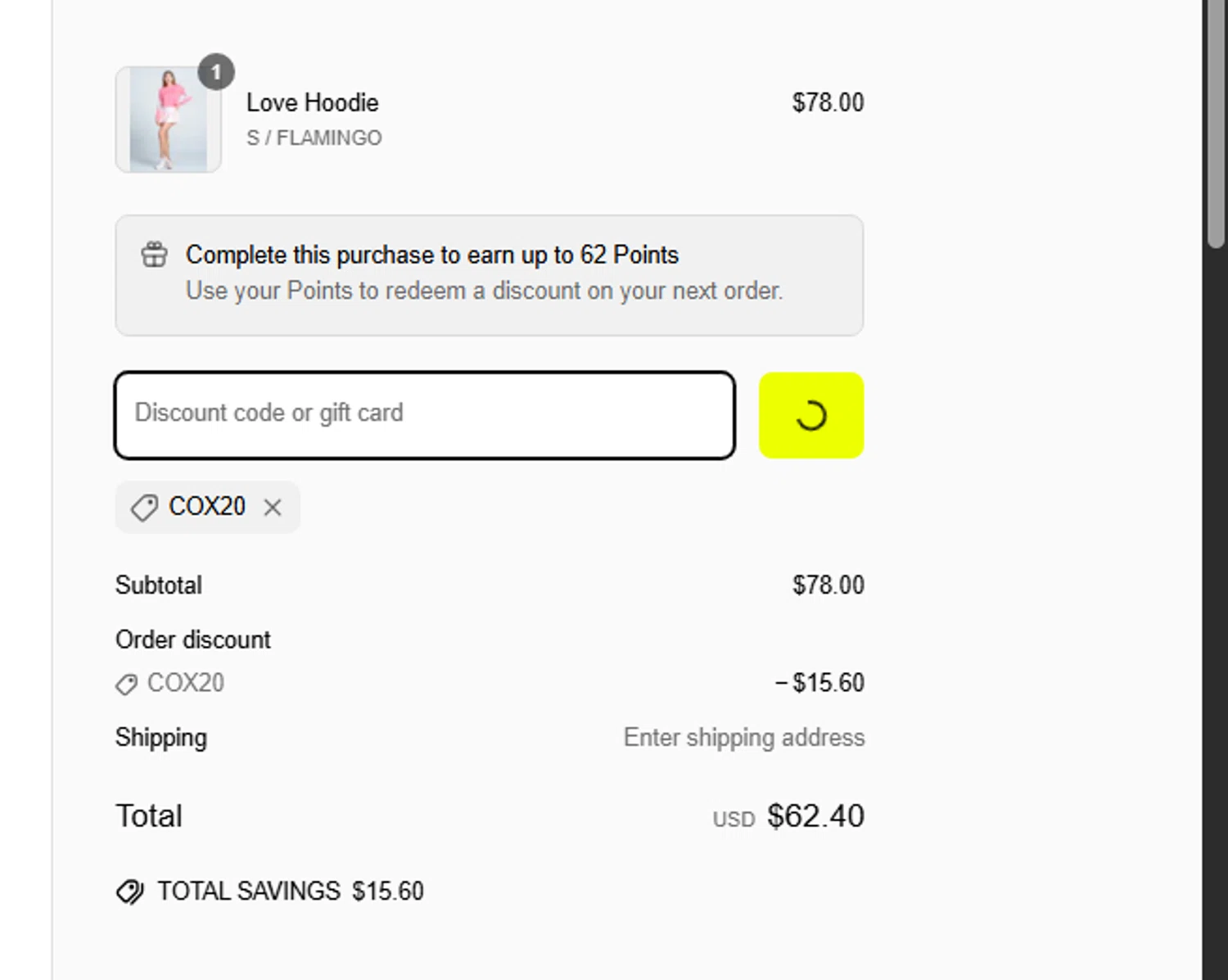Lucky in Love discount code screenshot showing code cox20 applied at Lucky in Love checkout page. Uploaded by SimplyCodes community member fghfgefds2 on Apr 7, 2025