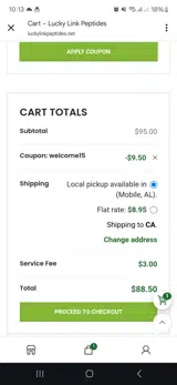Lucky Link Peptides coupon verification screenshot