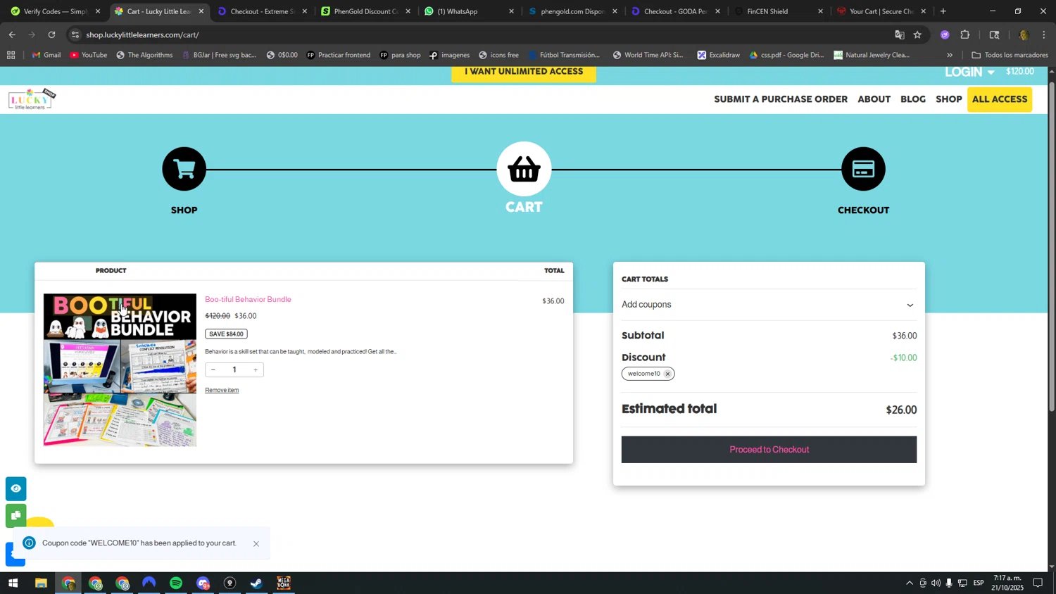 Lucky Little Learners coupon code screenshot showing code WELCOME10 applied at Lucky Little Learners checkout page. Uploaded by SimplyCodes community member DonPollito on Oct 21, 2025