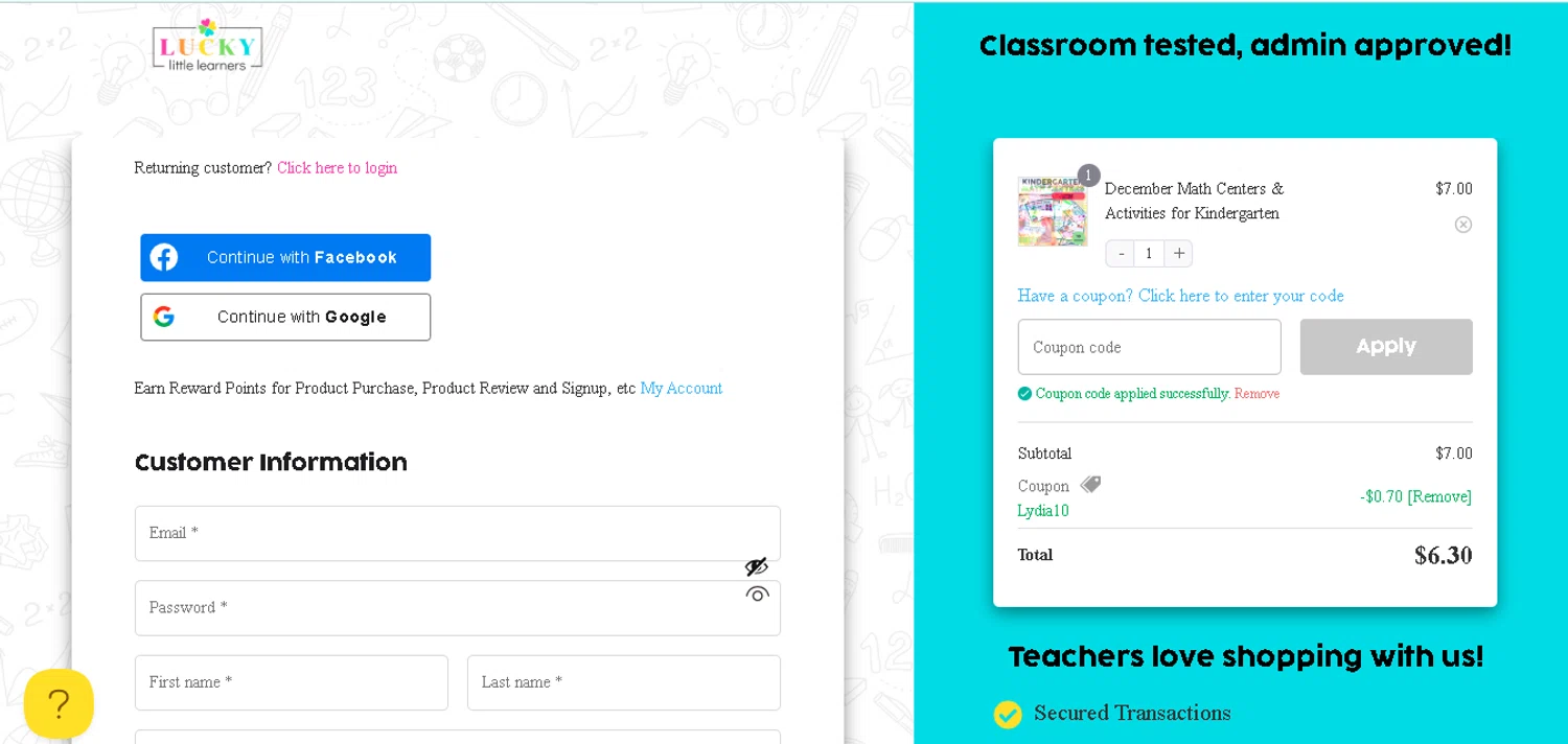 Lucky Little Learners coupon code screenshot showing code LYDIA10 applied at Lucky Little Learners checkout page. Uploaded by SimplyCodes community member CRYSTALSUICINE on Dec 19, 2025