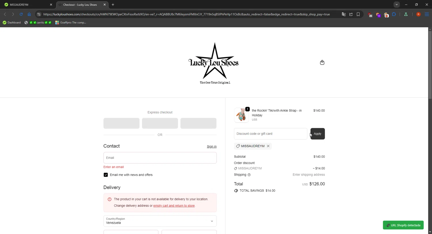 Lucky Lou Shoes checkout page showing Lucky Lou Shoes promo code box | Screenshot taken by SimplyCodes community member on Jan 2, 2026