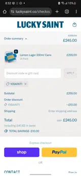 10SAINT1 coupon verification screenshot