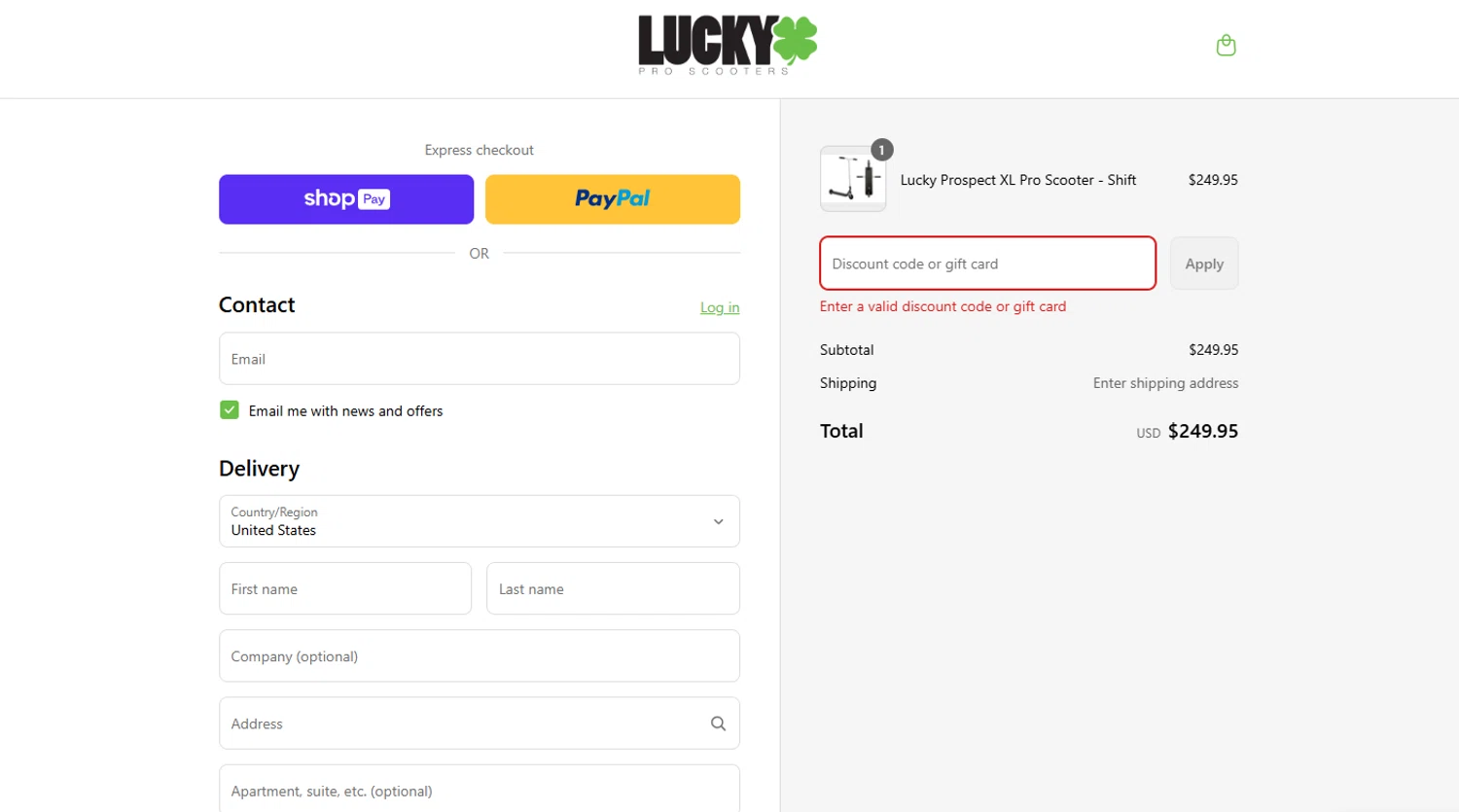 Lucky Scooters promo code screenshot showing code LUCKYCOMEBACK7 applied at Lucky Scooters checkout page. Uploaded by SimplyCodes community member ShieldScout6572 on Aug 7, 2025