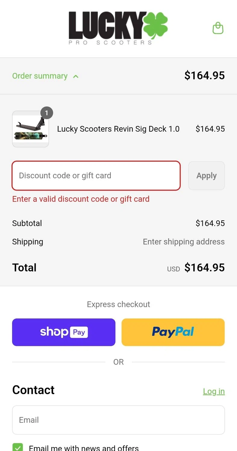 Lucky Scooters promo code screenshot showing code LUCKYDAY2024 applied at Lucky Scooters checkout page. Uploaded by SimplyCodes community member enmanuelsanchez1 on Aug 11, 2025