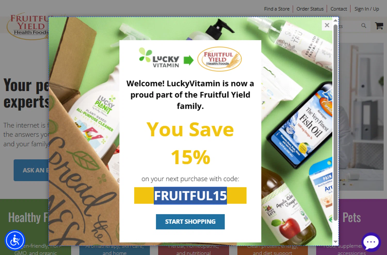 LuckyVitamin promo code screenshot showing code FRUITFUL15 applied at LuckyVitamin checkout page. Uploaded by SimplyCodes community member gabrielponce on May 14, 2025