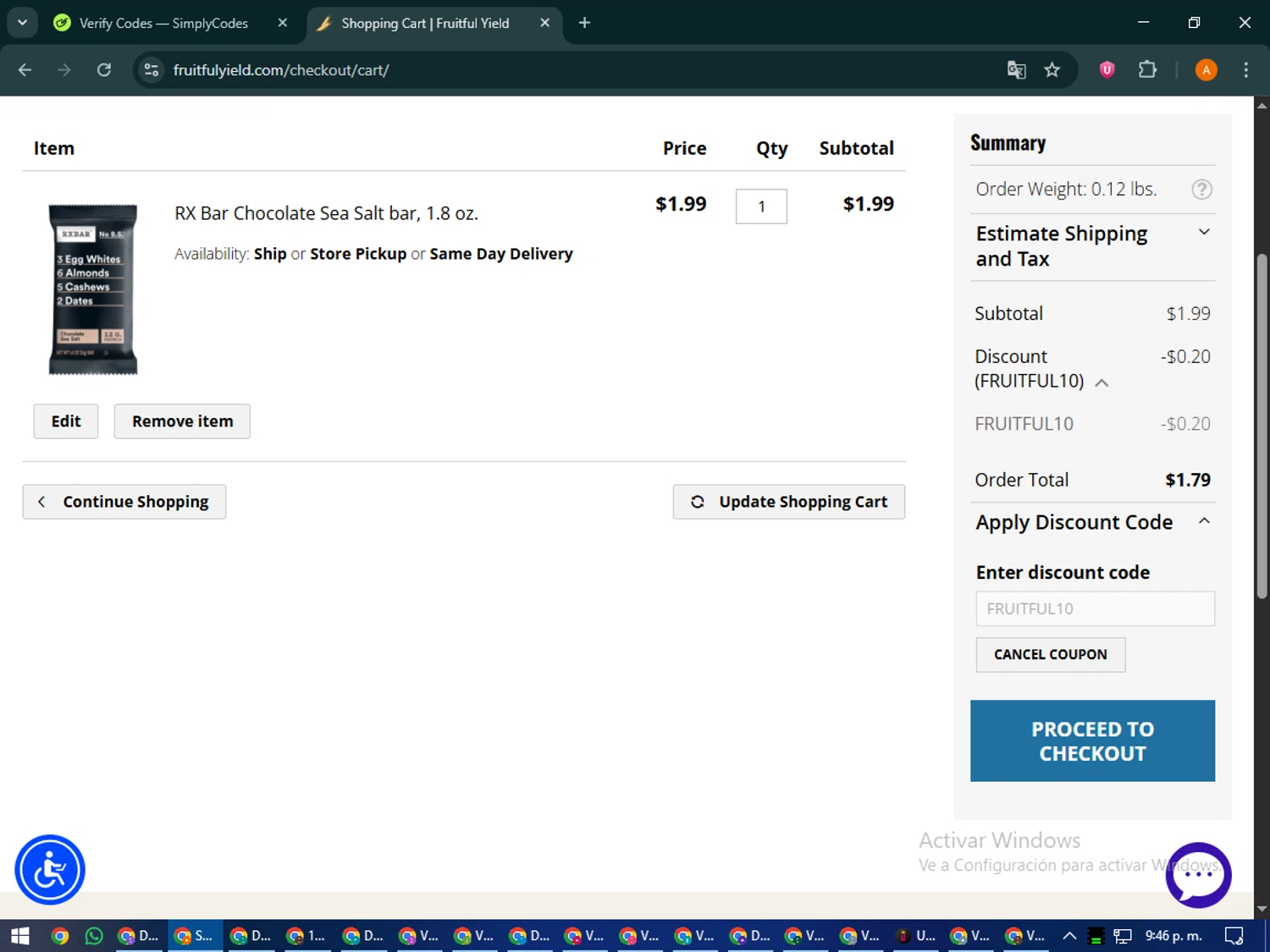 LuckyVitamin promo code screenshot showing code FRUITFUL10 applied at LuckyVitamin checkout page. Uploaded by SimplyCodes community member MoneyPhoenix4664 on Oct 10, 2025