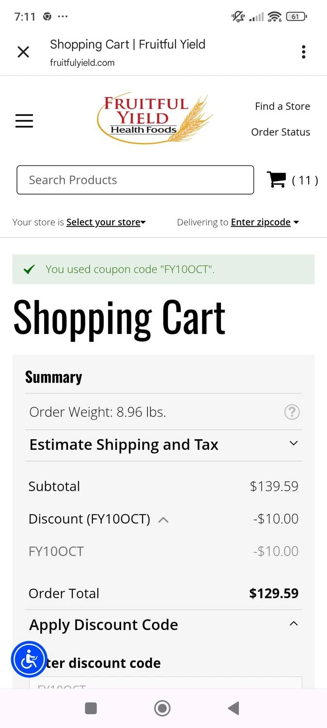 LuckyVitamin promo code screenshot showing code FY10OCT applied at LuckyVitamin checkout page. Uploaded by SimplyCodes community member ShieldWhiz4659 on Oct 23, 2025