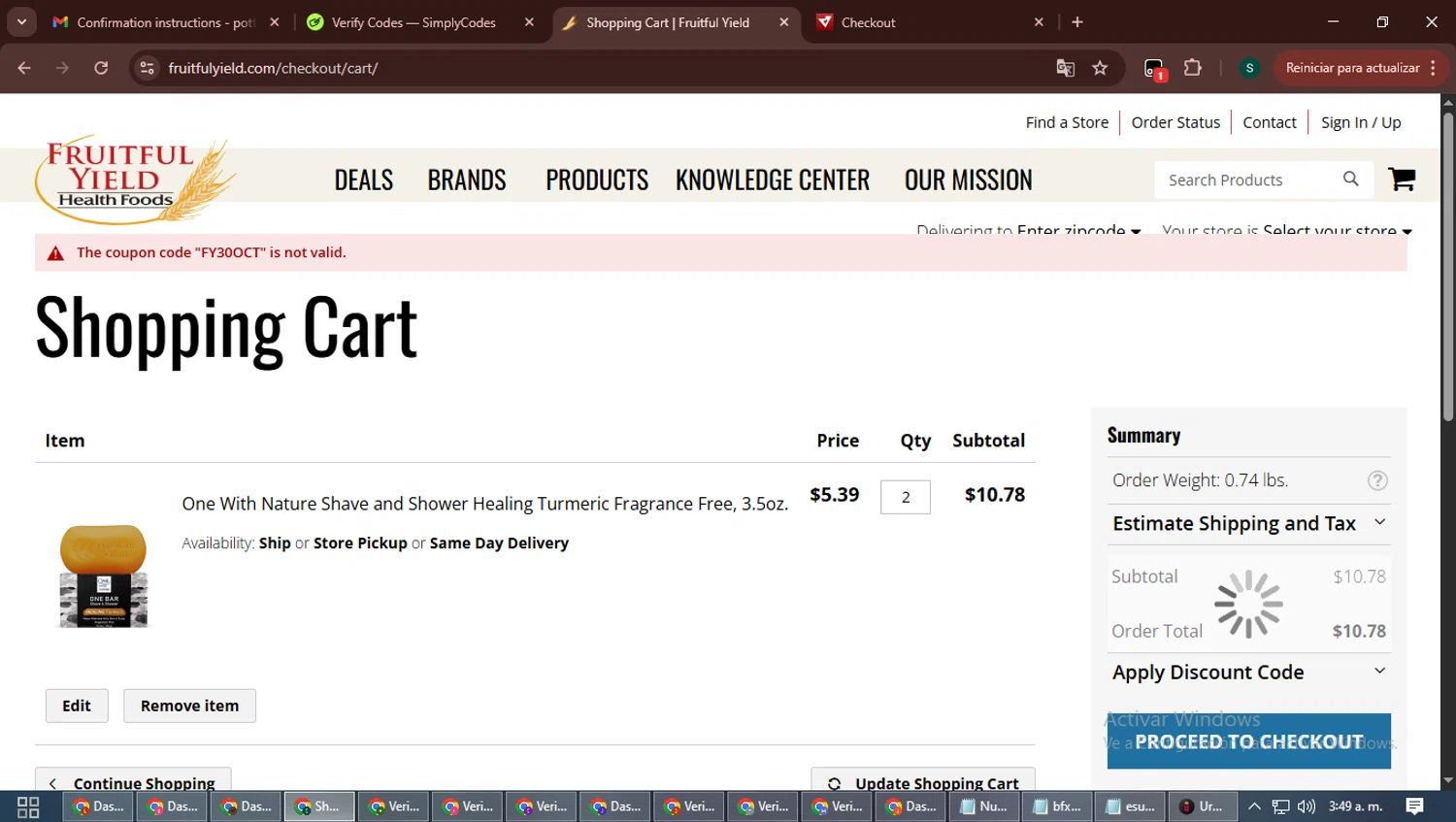 LuckyVitamin promo code screenshot showing code FY30OCT applied at LuckyVitamin checkout page. Uploaded by SimplyCodes community member ShrewdAce7935 on Oct 13, 2025