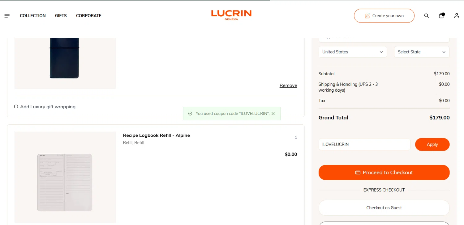 Lucrin checkout page showing Lucrin coupon code box | Screenshot taken by SimplyCodes community member on Jan 22, 2026