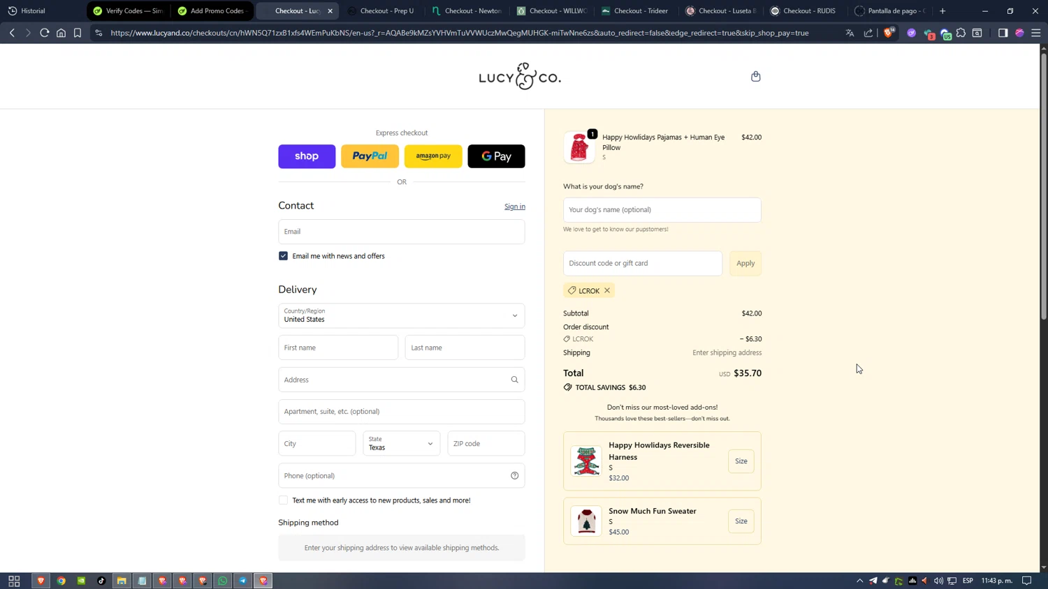 Lucy & Co. promo code screenshot showing code LCROK applied at Lucy & Co. checkout page. Uploaded by SimplyCodes community member Hei201 on Nov 18, 2025