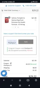 Thankyou10 coupon verification screenshot