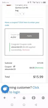 ALEXANDER20 coupon verification screenshot