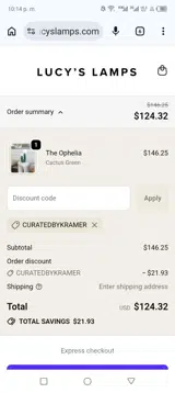 CURATEDBYKRAMER coupon verification screenshot