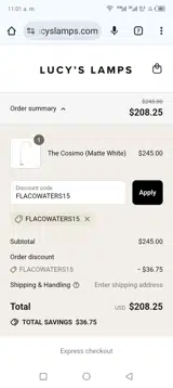 FLACOWATERS15 coupon verification screenshot