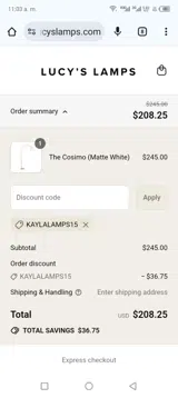 KAYLALAMPS15 coupon verification screenshot