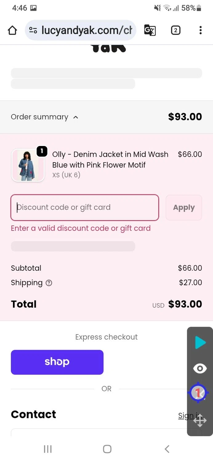 Lucy & Yak discount code screenshot showing code NC10OCT25 applied at Lucy & Yak checkout page. Uploaded by SimplyCodes community member GoldSeeker7901 on Oct 26, 2025
