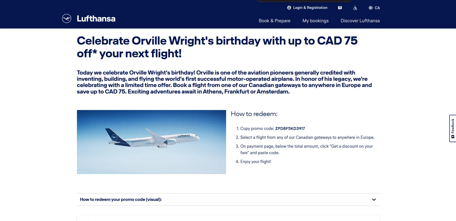 Lufthansa discount code screenshot showing code ZPD8F5KD3917 applied at Lufthansa checkout page. Uploaded by SimplyCodes community member Elosox1 on Oct 14, 2025