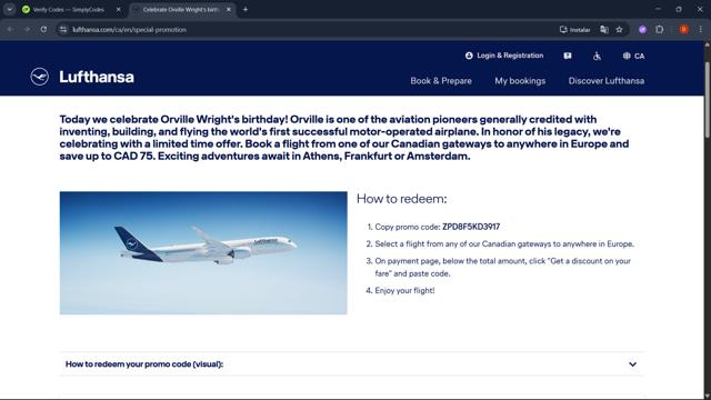 Lufthansa checkout page showing Lufthansa discount code box | Screenshot taken by SimplyCodes community member on Sep 30, 2025
