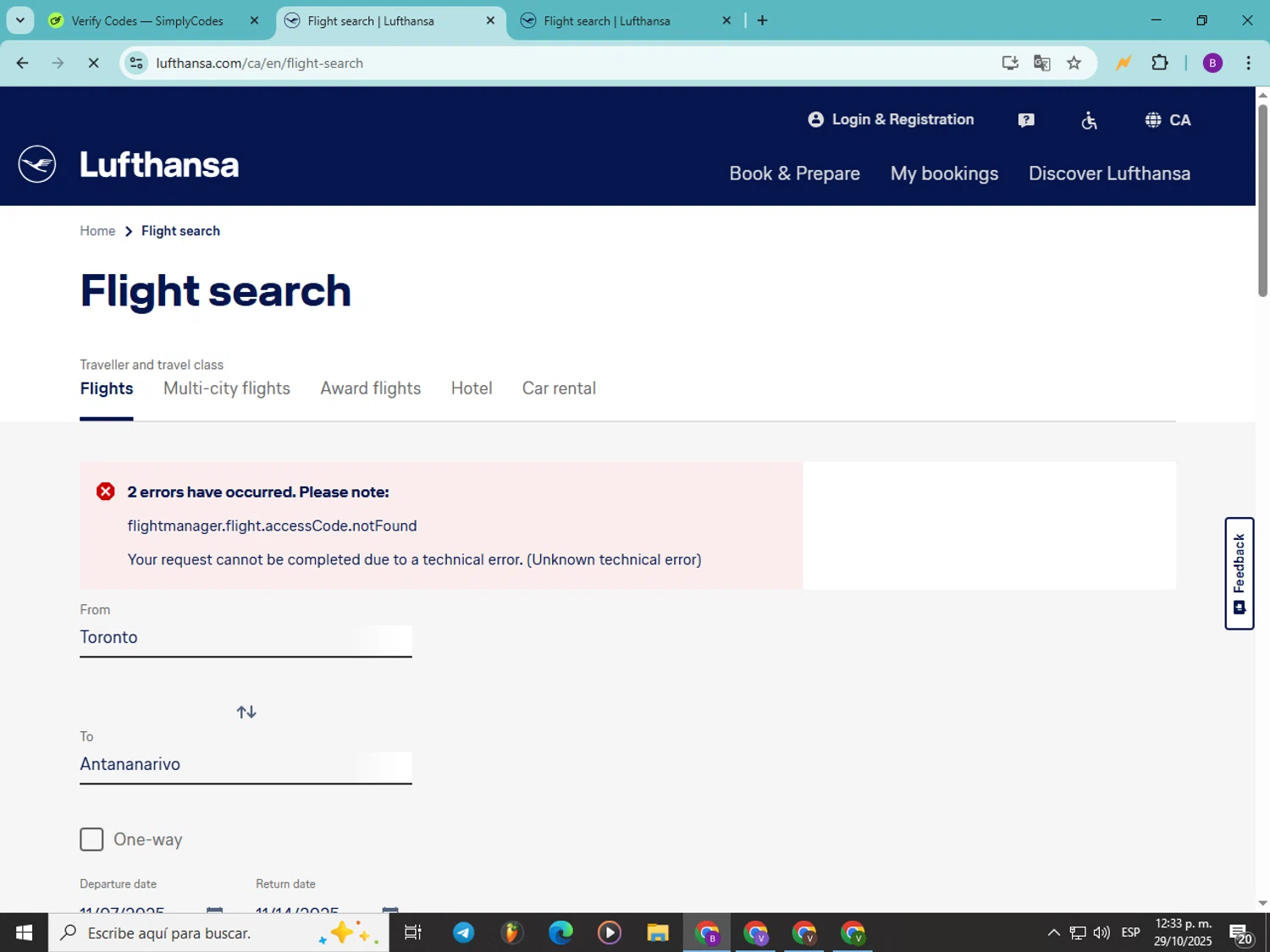 Lufthansa discount code screenshot showing code ZPD8F5KD3917 applied at Lufthansa checkout page. Uploaded by SimplyCodes community member Soyvictor on Oct 29, 2025