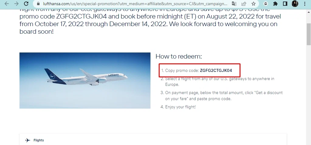 Lufthansa DE checkout page showing Lufthansa DE promo code box | Screenshot taken by SimplyCodes community member on Feb 9, 2023