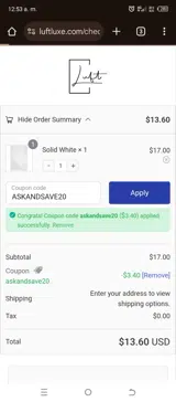 ASKANDSAVE20 coupon verification screenshot
