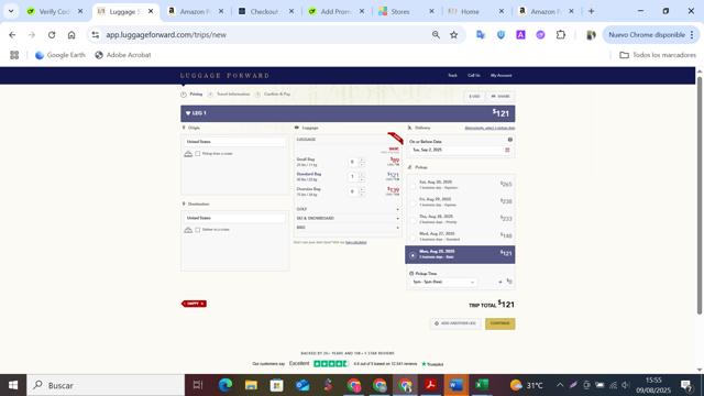 Luggage Forward checkout page showing Luggage Forward promo code box | Screenshot taken by SimplyCodes community member on Aug 9, 2025