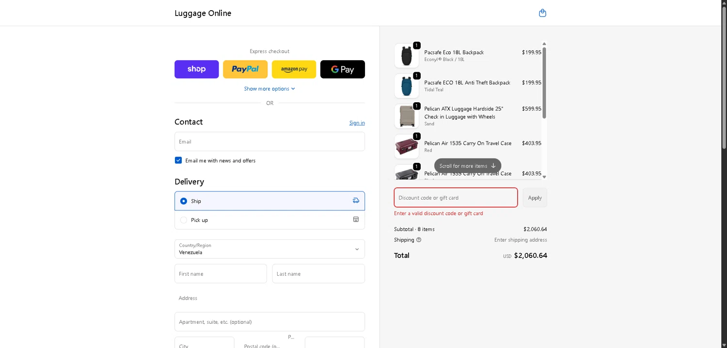 Luggage Online discount code screenshot showing code CYBEXT20 applied at Luggage Online checkout page. Uploaded by SimplyCodes community member PromoElite4745 on Jan 11, 2026