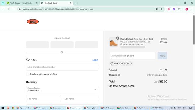 Lugz checkout page showing Lugz promo code box | Screenshot taken by SimplyCodes community member on Sep 3, 2025