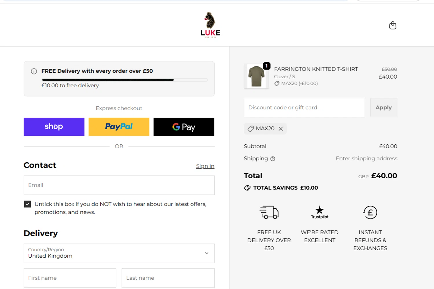 Luke 1977 discount code screenshot showing code MAX20 applied at Luke 1977 checkout page. Uploaded by SimplyCodes community member SavvyCurator5307 on Sep 29, 2025