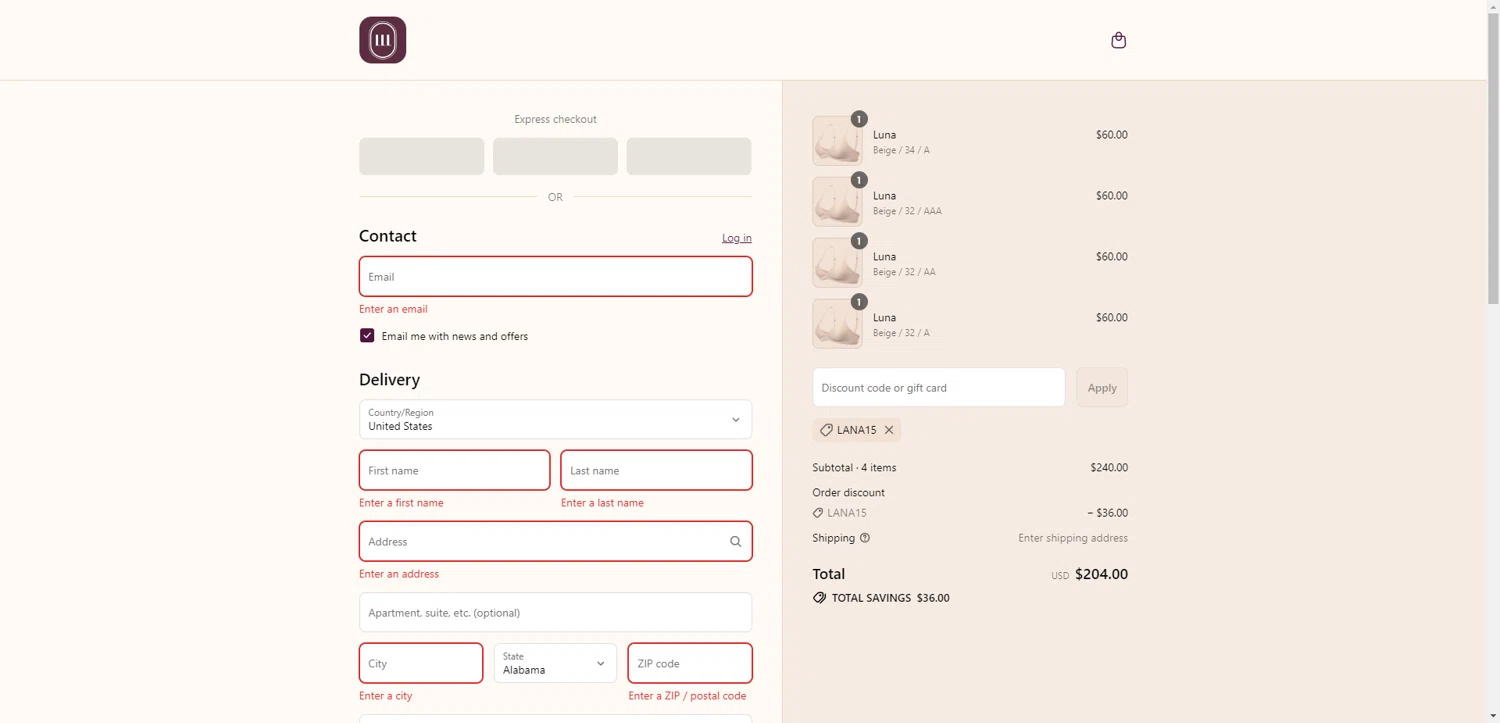 Lulalu promo code screenshot showing code LANA15 applied at Lulalu checkout page. Uploaded by SimplyCodes community member CashSentinel5495 on Aug 1, 2025