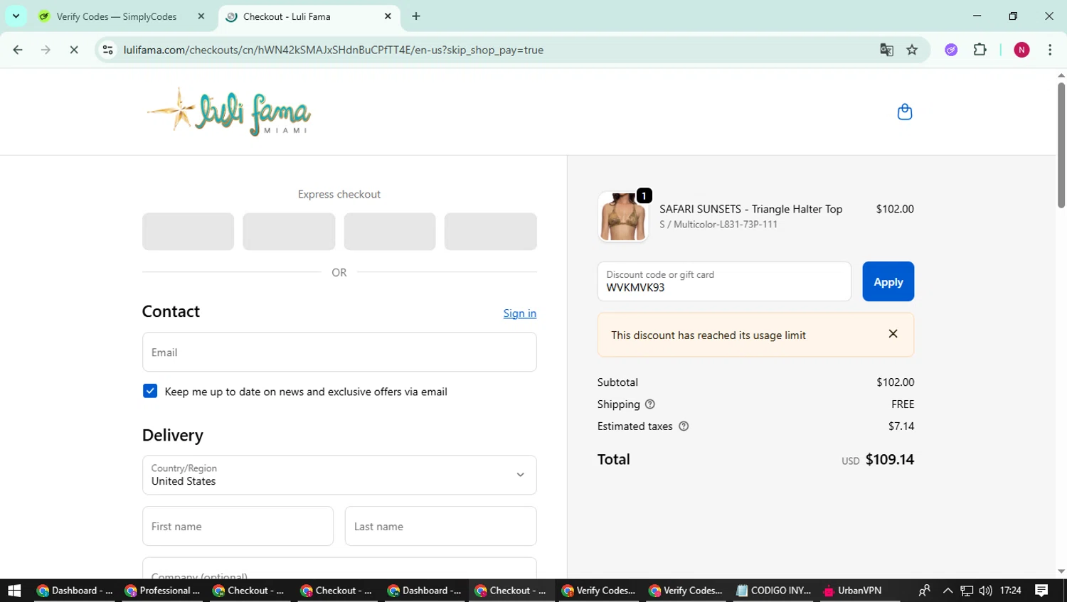 Luli Fama discount code screenshot showing code WVKMVK93 applied at Luli Fama checkout page. Uploaded by SimplyCodes community member CoinWizard8578 on Oct 12, 2025