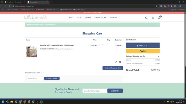 Lullaby Earth checkout page showing Lullaby Earth discount code box | Screenshot taken by SimplyCodes community member on Jul 1, 2025