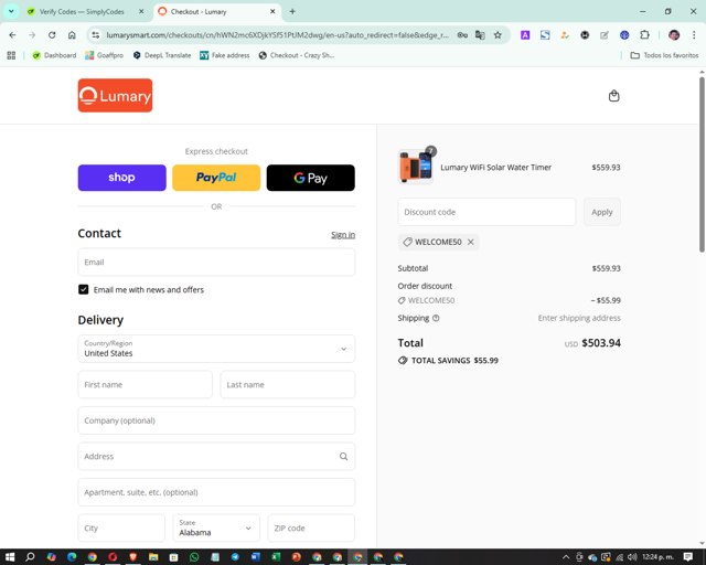 Lumary checkout page showing Lumary discount code box | Screenshot taken by SimplyCodes community member on Sep 9, 2025