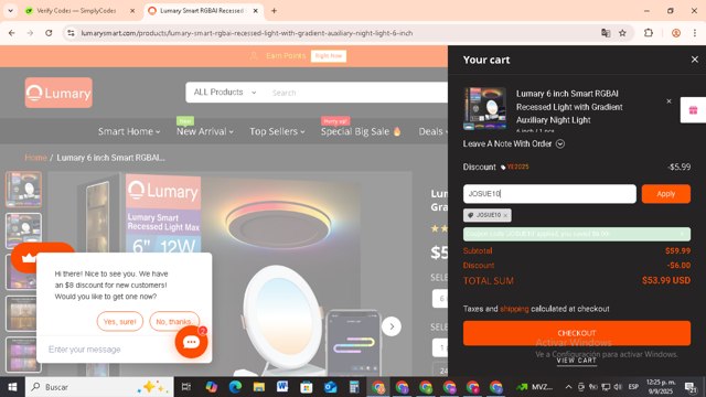 Lumary checkout page showing Lumary discount code box | Screenshot taken by SimplyCodes community member on Sep 9, 2025