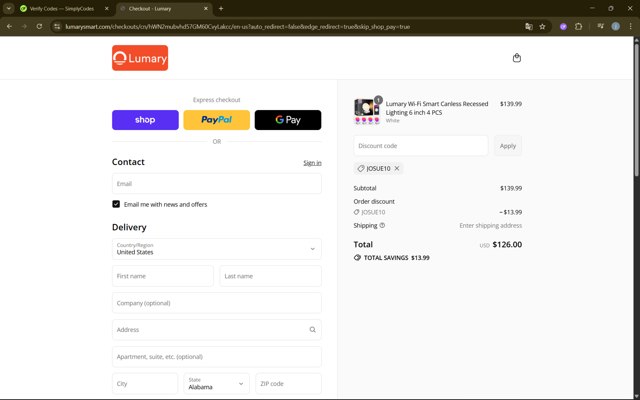 Lumary checkout page showing Lumary discount code box | Screenshot taken by SimplyCodes community member on Sep 9, 2025